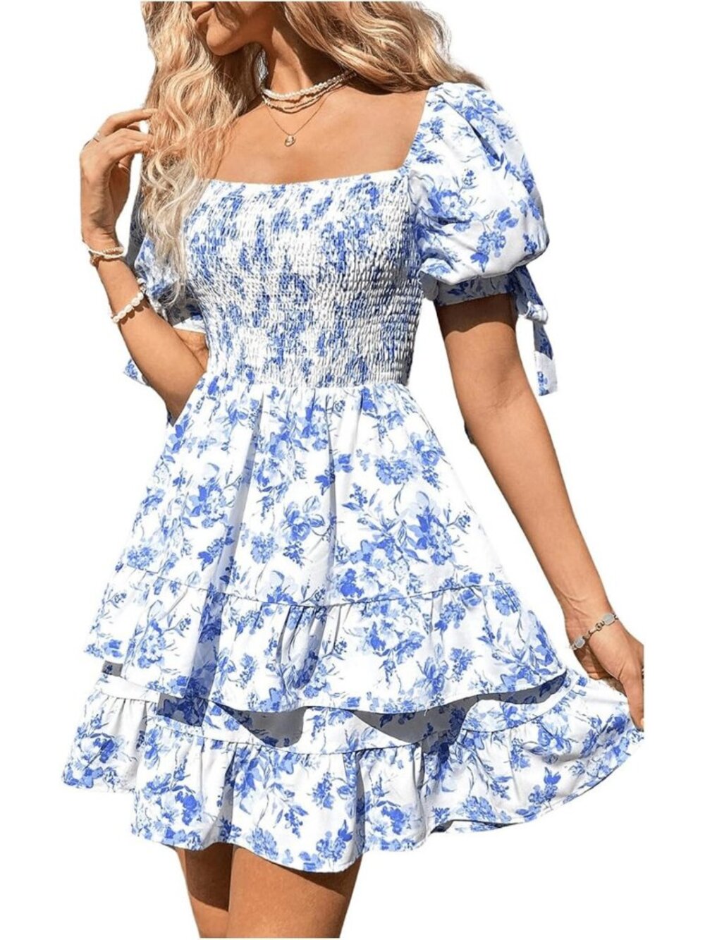 Floral Print Puff Sleeve Ruffle Mini Dress - Cute Summer Party Dress